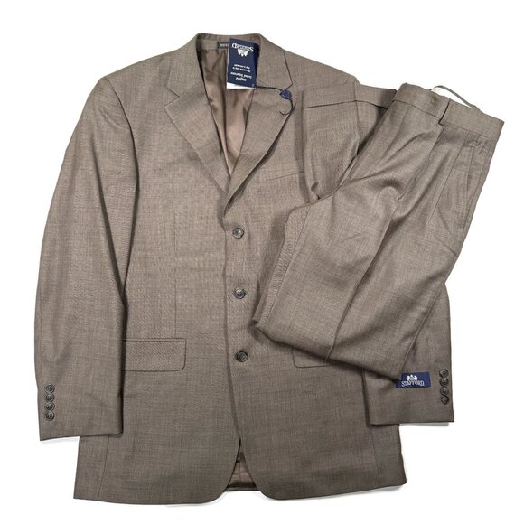 Stafford‎ Suit 40L Blazer Jacket Brown Sharkskin Pants 32 x 32 New 2pc Wool NWT